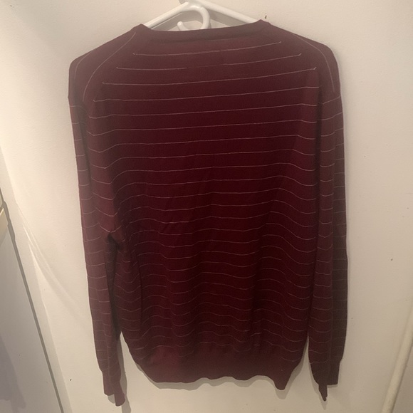 Excellent Club Monaco Pure Italian Merino Wool Burgundy Sweater w white stripes - Picture 5 of 5